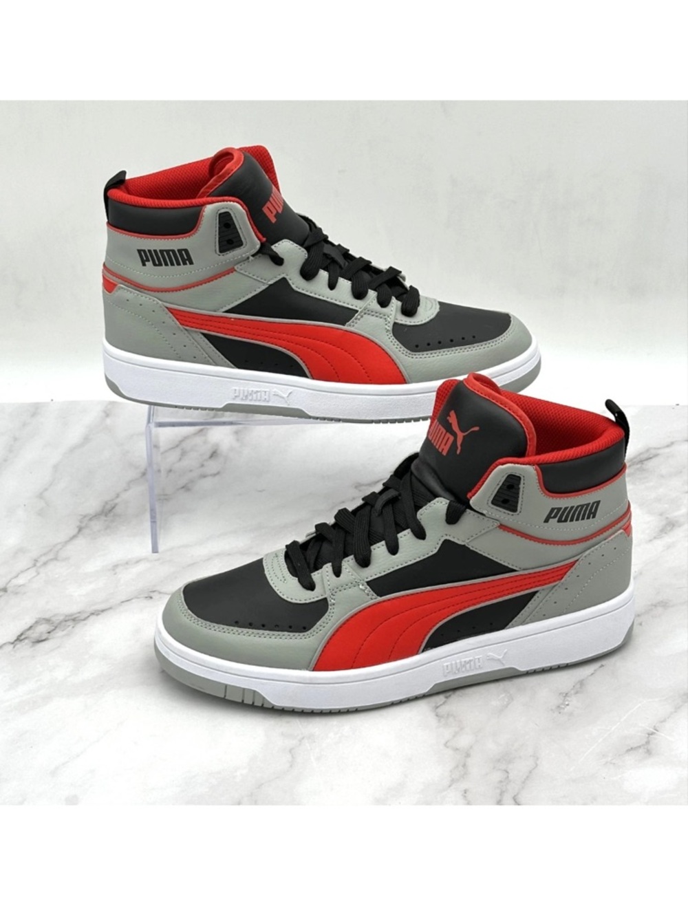 NWOB Puma Mid Top Shoes Mens Size 10 Gray Red Black Athletic Sneakers 407604-01